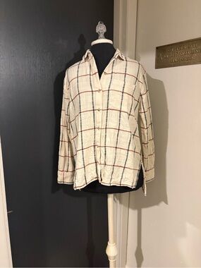Madewell Cream Plaid Button-Down 100% Cotton Shirt 💜